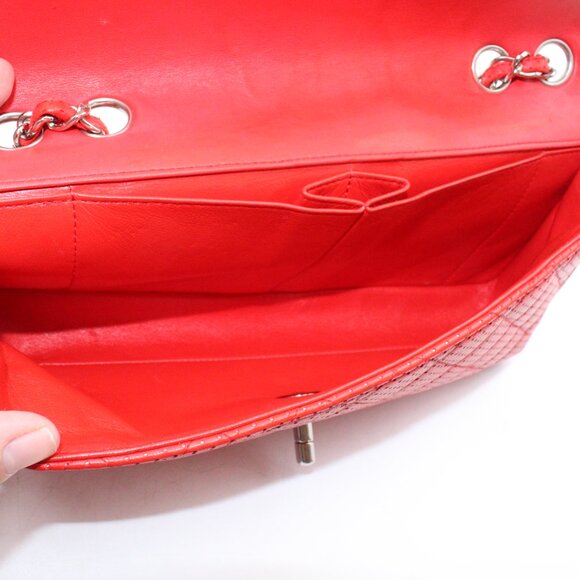 Pre-Owned, Restored CHANEL Perforated Leather Flap Shoulder Bag in Red/Silver - Picture 10 of 16